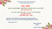 Thư mời của Hiệu trưởng Trường MN Cao Viên gửi các phụ huynh và các con